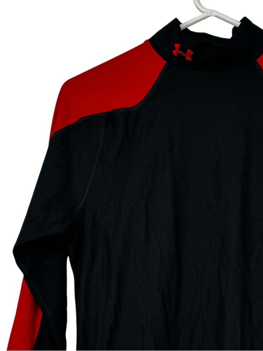 Under Armour Size Large Red/Black Ny/Poly/Elas Fitted Base Layer Mock Neck Top - Picture 3 of 11